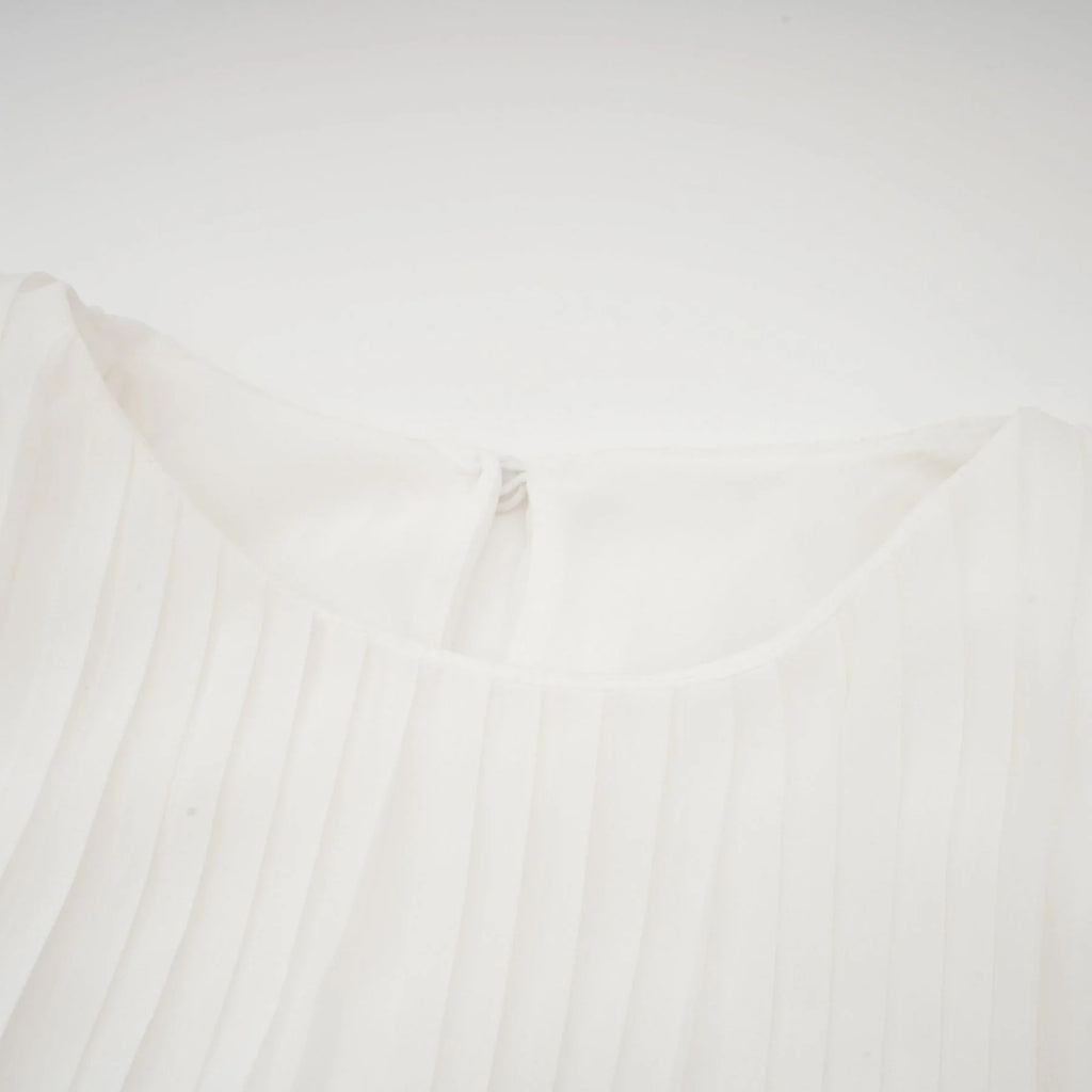 Teresina Midi Dress Flared Sleeves White Pleated ALine Hem & Belt