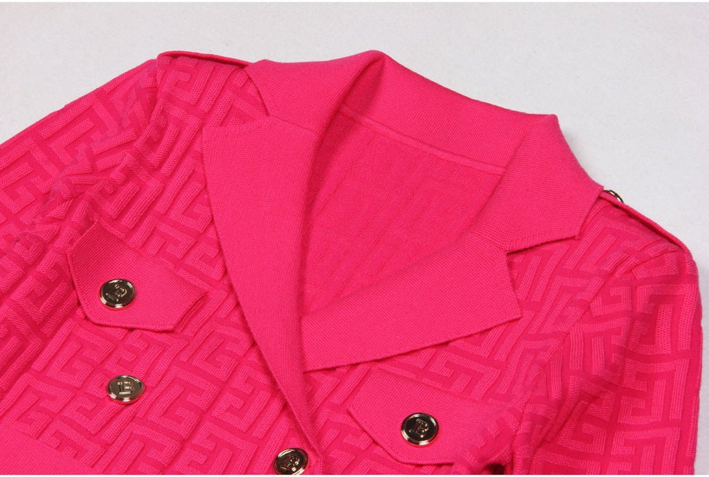 Tessa Midi Dress - Tailored Silhouette - Double - Breasted Design - Fitted Shape - Vibrant Pink - Embellished Buttons