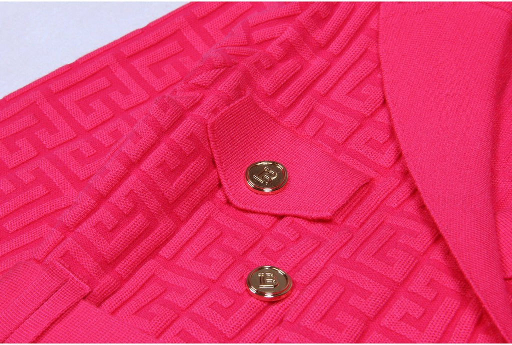 Tessa Midi Dress - Tailored Silhouette - Double - Breasted Design - Fitted Shape - Vibrant Pink - Embellished Buttons