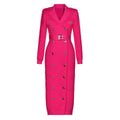 Tessa Midi Dress - Tailored Silhouette - Double - Breasted Design - Fitted Shape - Vibrant Pink - Embellished Buttons