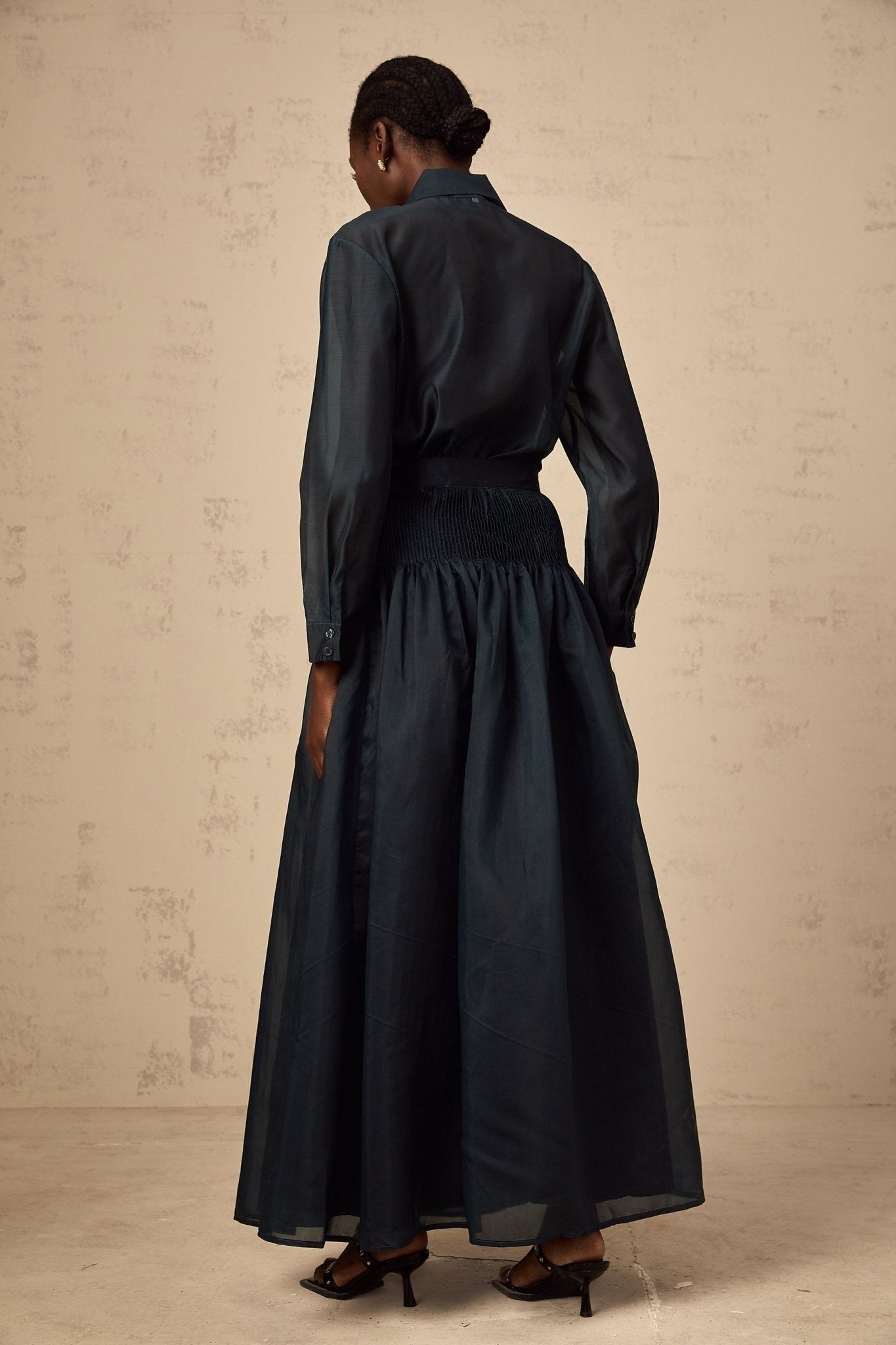 Tessa Shirt & Skirt Ribbon Tie Neck Green Maxi Set