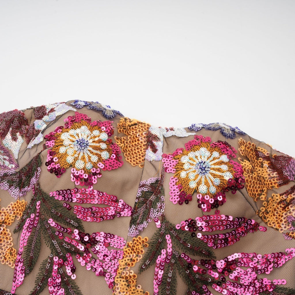 Thérèse Strapless Embroidered Sequin Gown With Floral Motif
