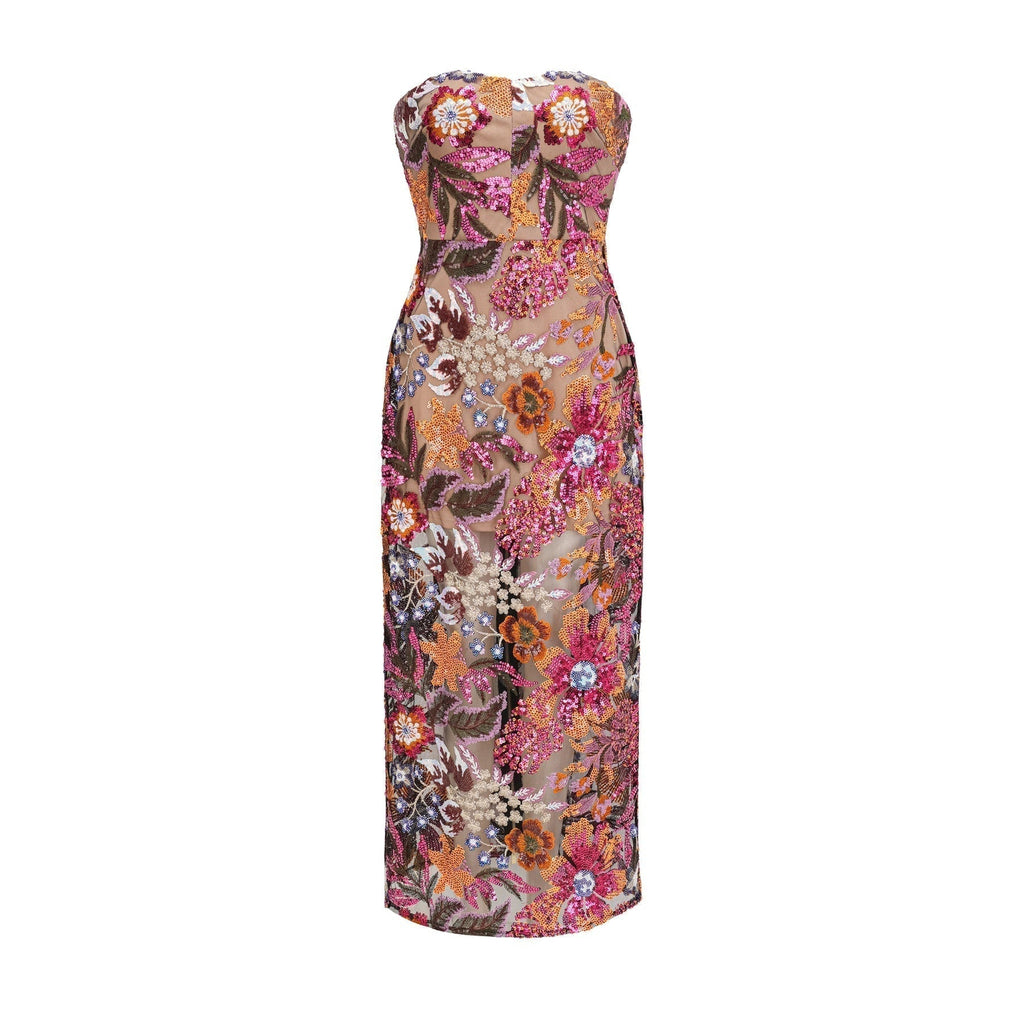 Thérèse Strapless Embroidered Sequin Gown With Floral Motif