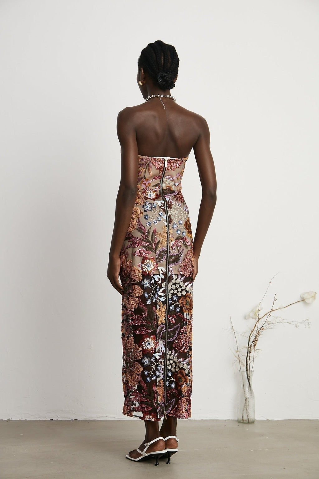 Thérèse Strapless Embroidered Sequin Gown With Floral Motif