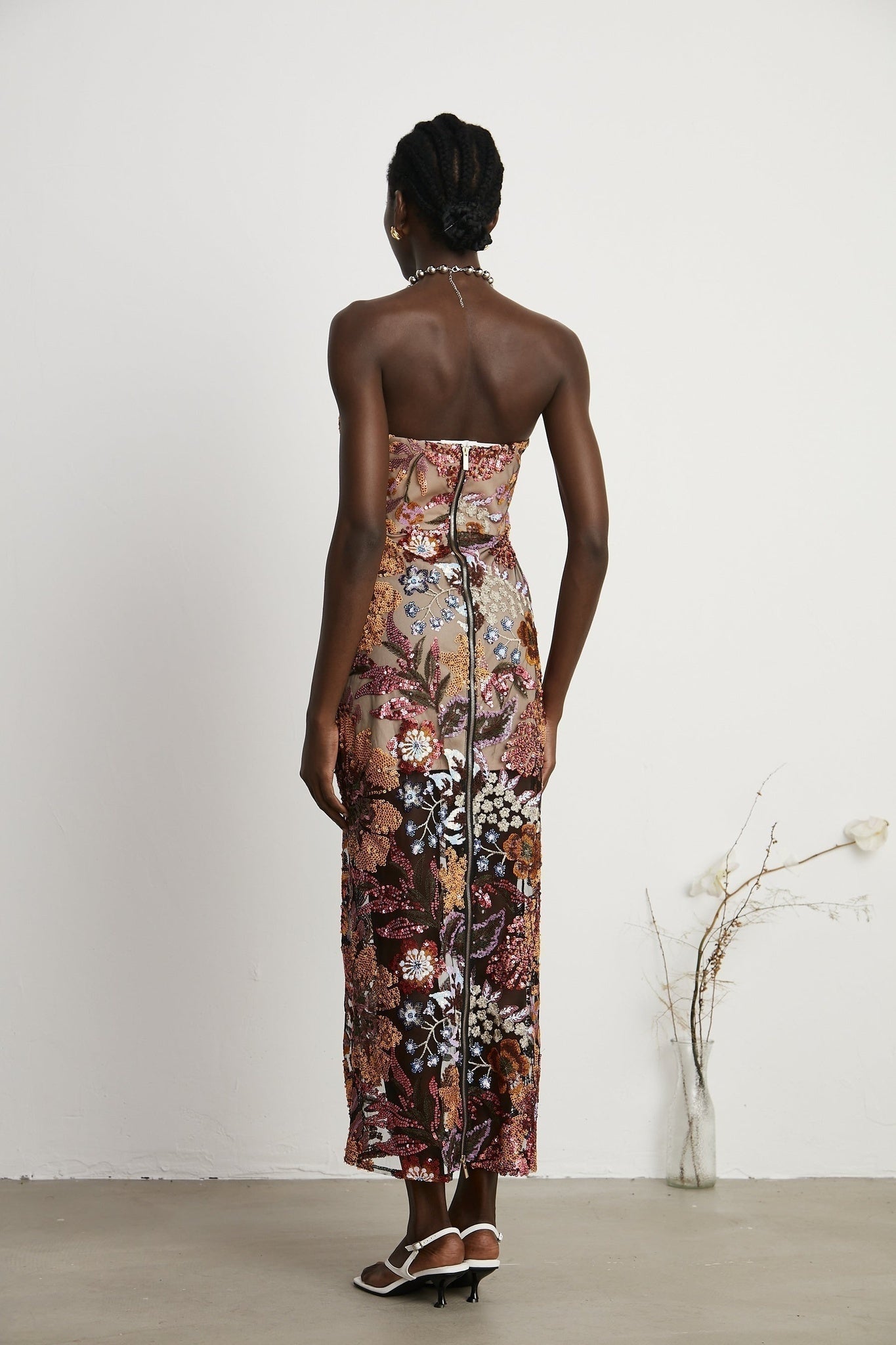 Thérèse Strapless Embroidered Sequin Gown With Floral Motif