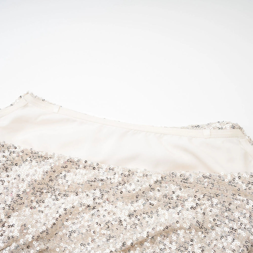 Tiana Dress Silver Sequin Off - Shoulder Midi