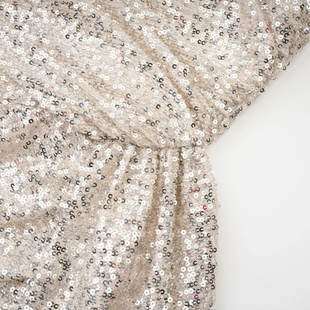 Tiana Dress Silver Sequin Off - Shoulder Midi