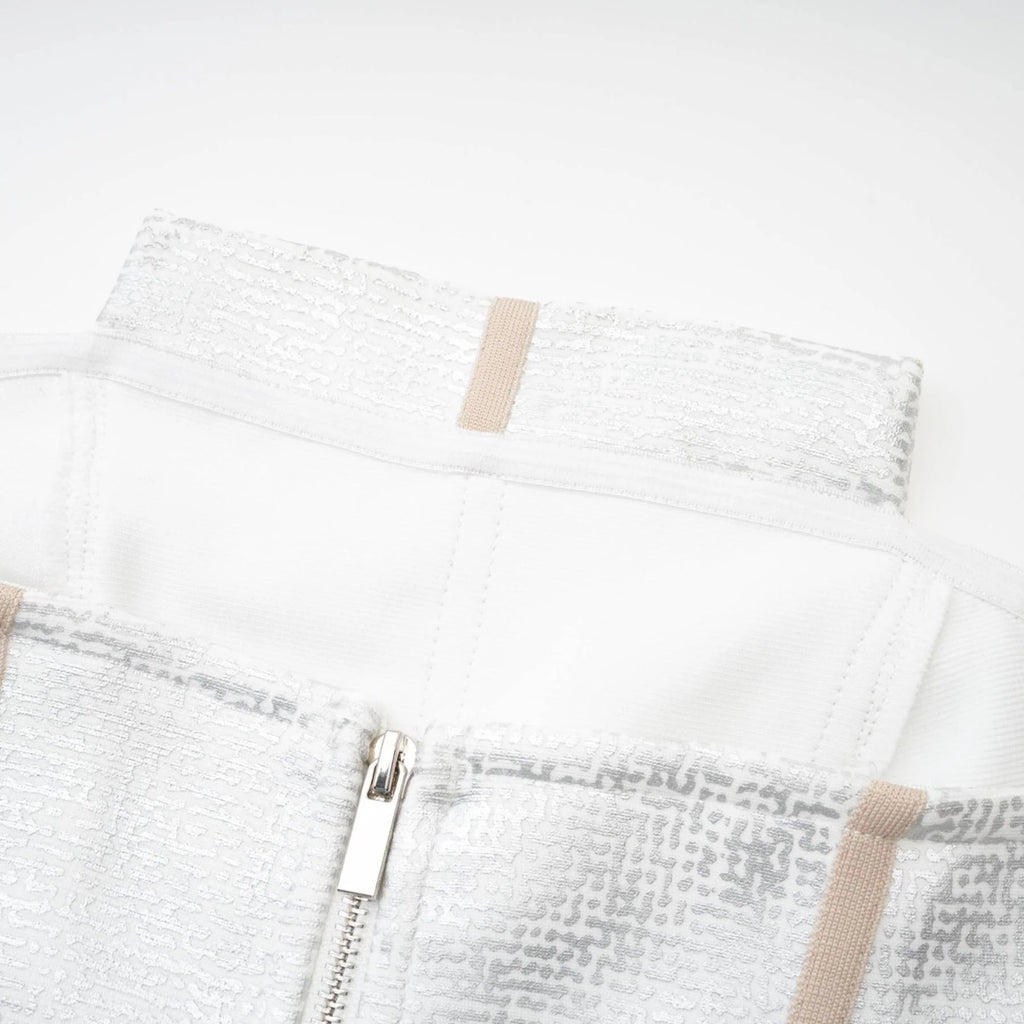 Tiana Mini Dress Silver Bandage Off Shoulder Zip Fastening
