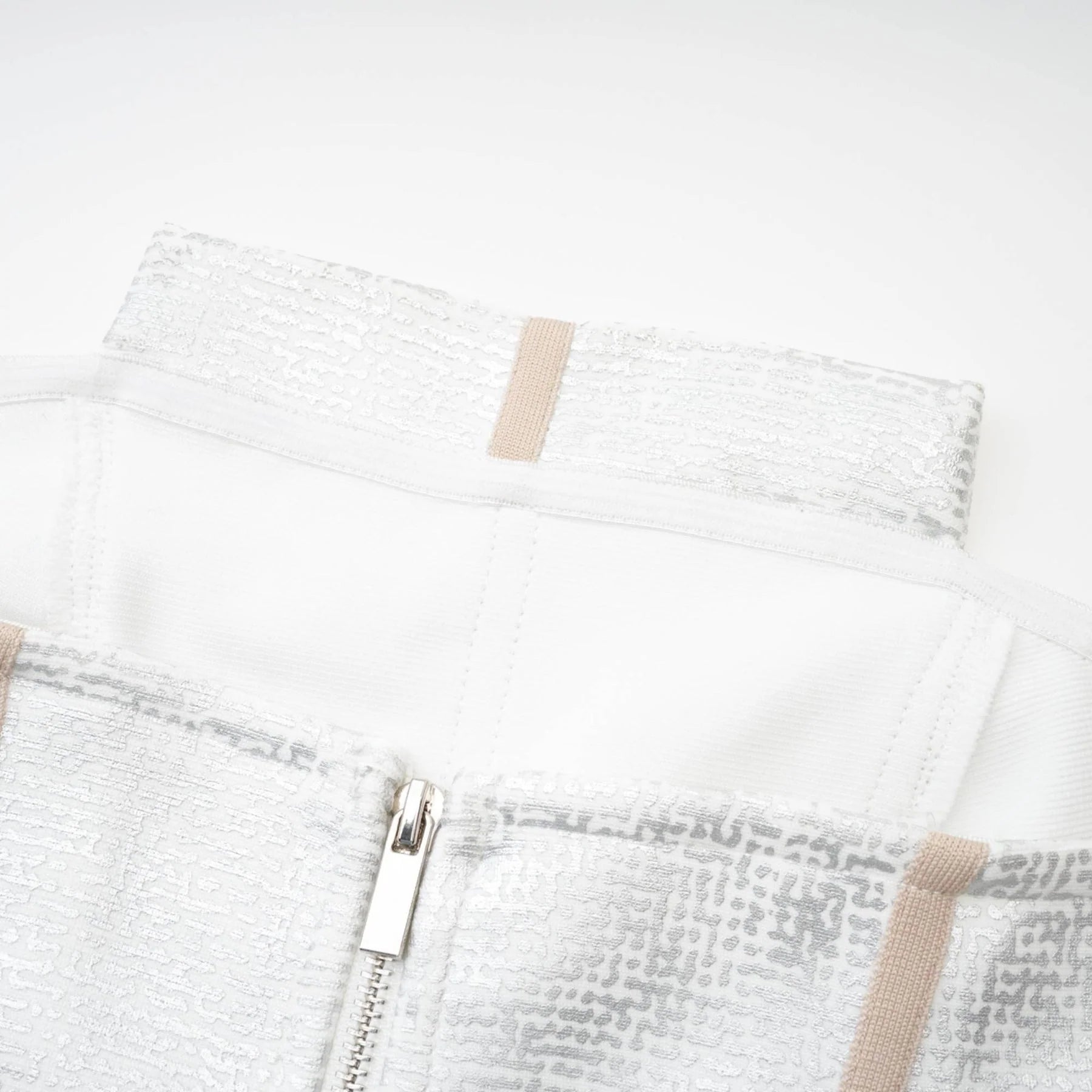 Tiana Mini Dress Silver Bandage Off Shoulder Zip Fastening
