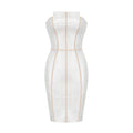 Tiana Mini Dress Silver Bandage Off Shoulder Zip Fastening