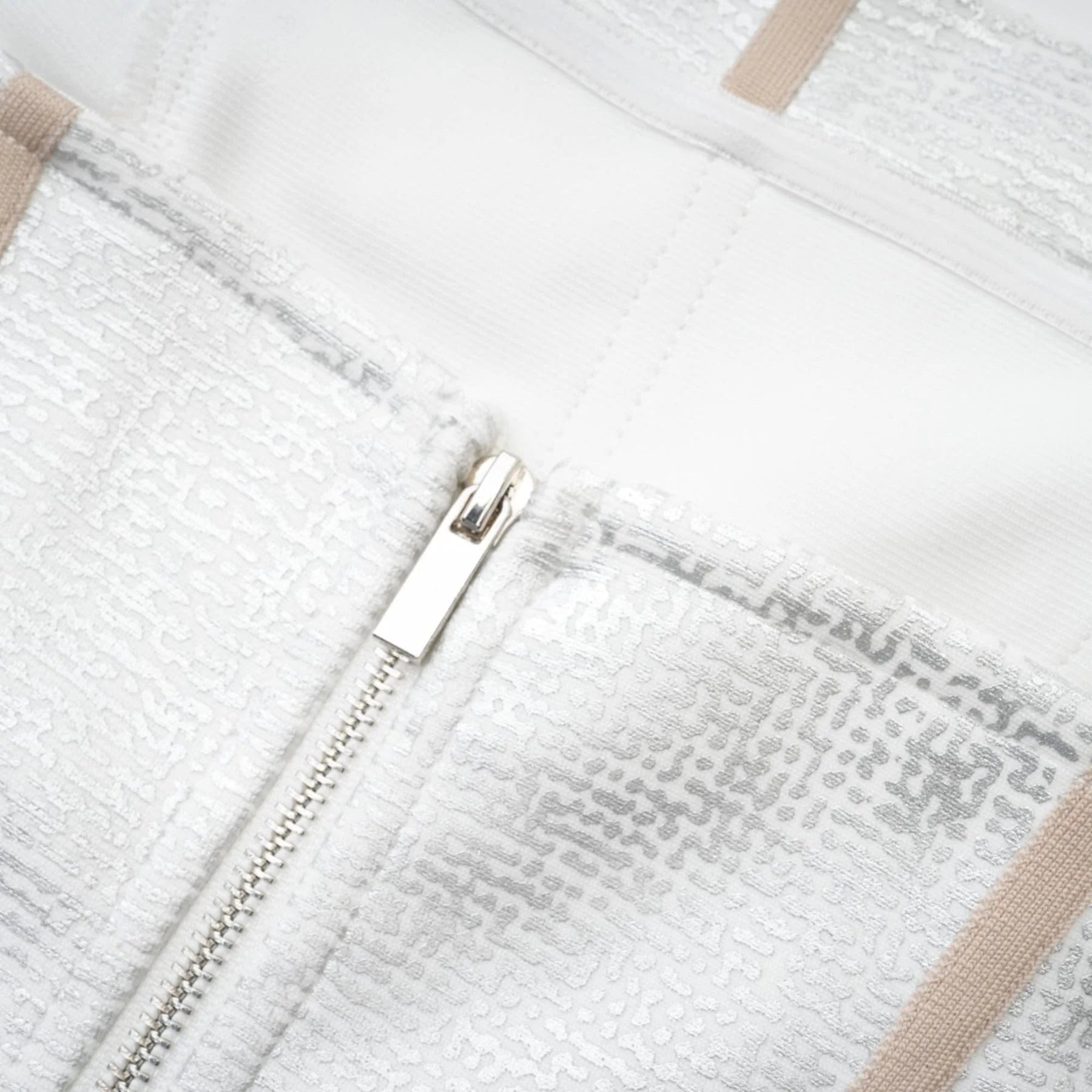 Tiana Mini Dress Silver Bandage Off Shoulder Zip Fastening