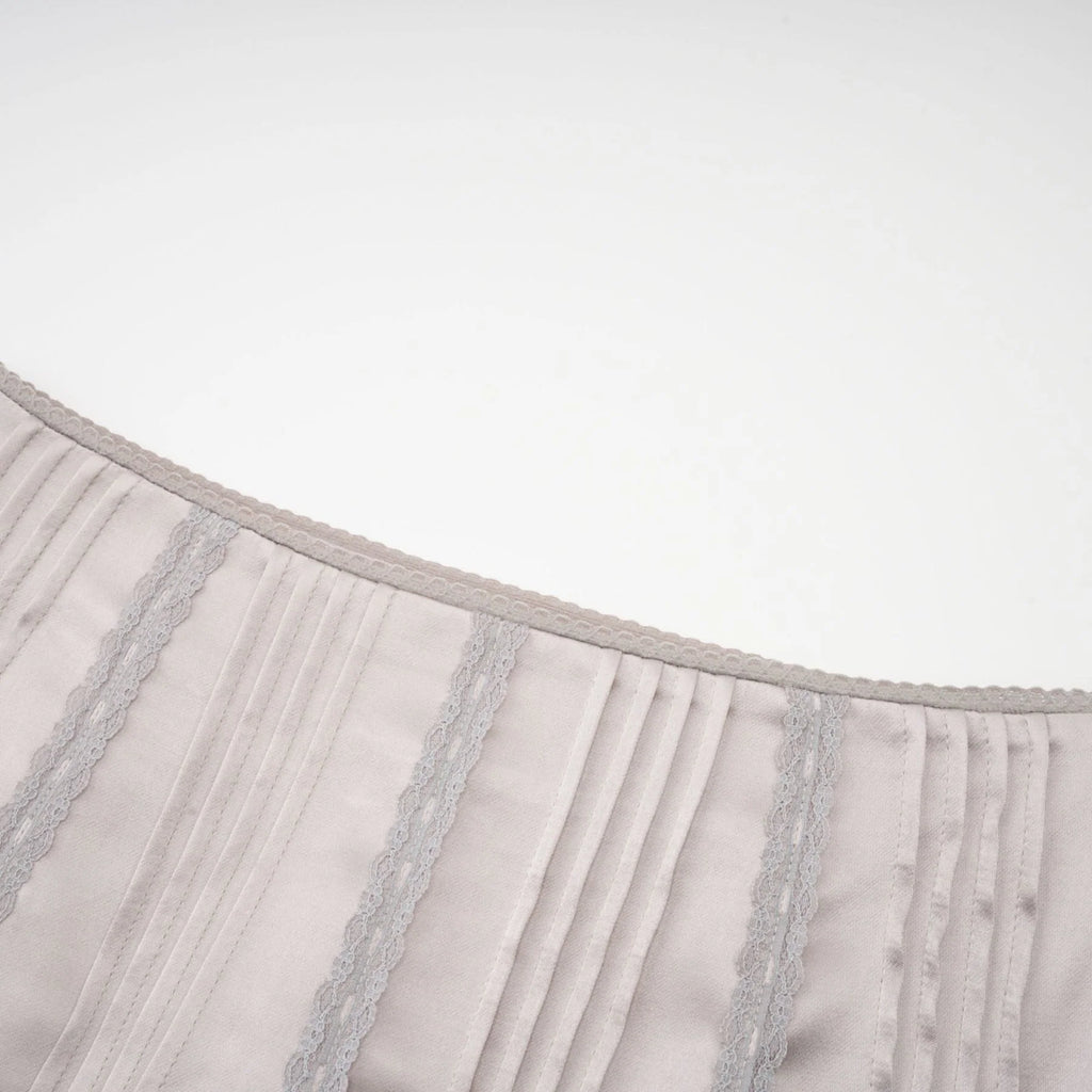 Tiana Skirt Lace Stripes Pleated & Button Fastening Silver