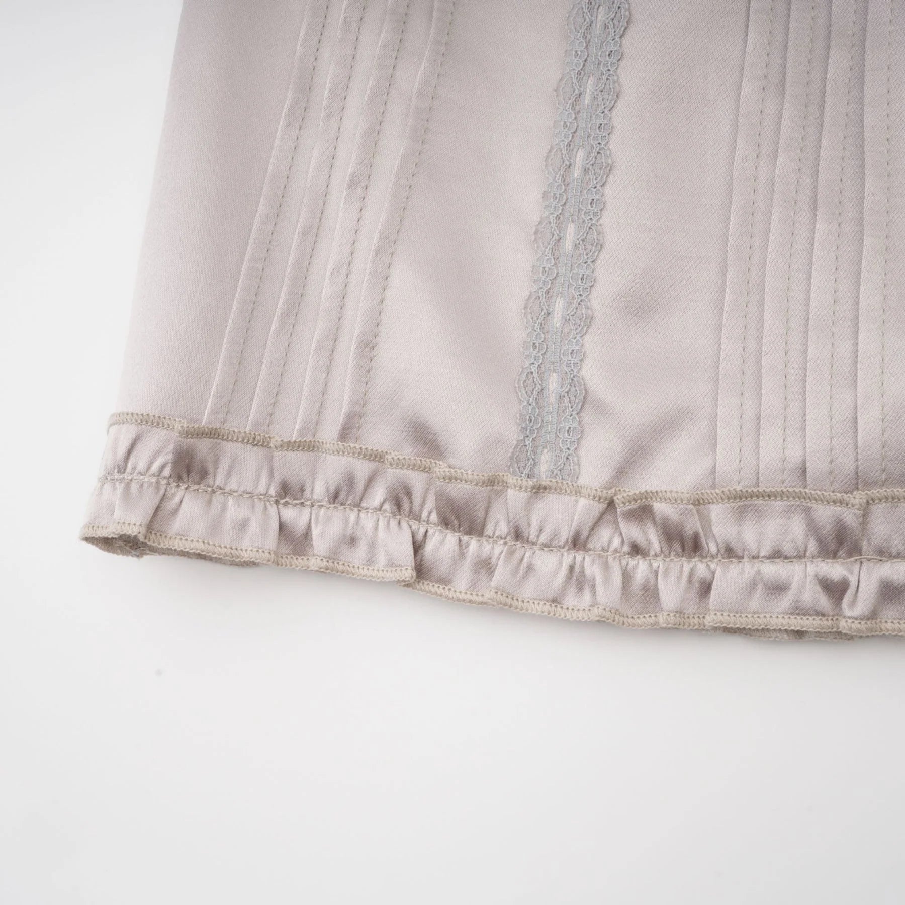 Tiana Skirt Lace Stripes Pleated & Button Fastening Silver