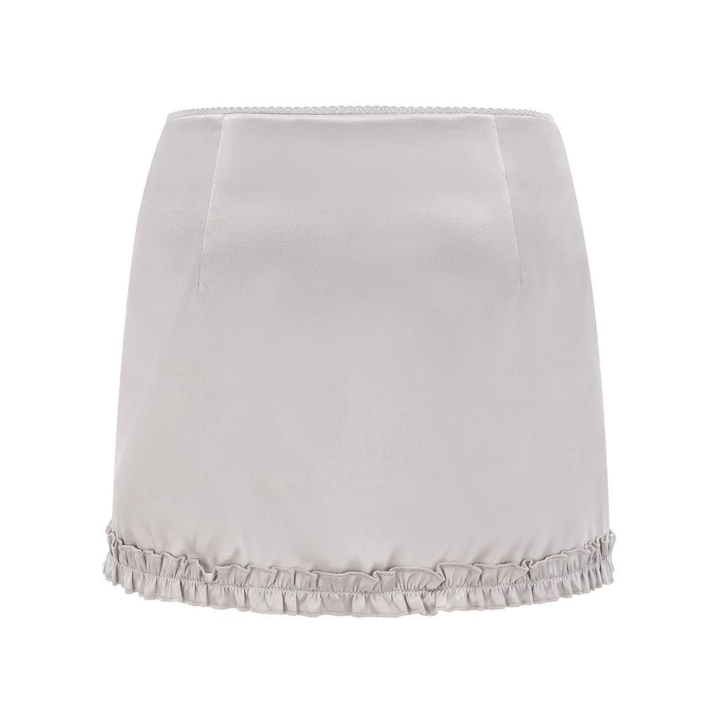 Tiana Skirt Lace Stripes Pleated & Button Fastening Silver