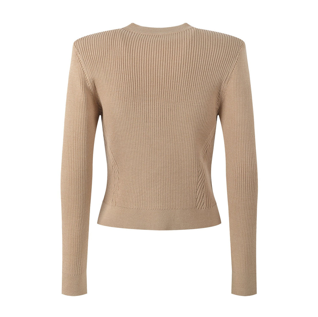 Tiana Top – Fitted Ribbed Knit – Military - Inspired Design – Decorative Gold Buttons – Tailored Silhouette – Pocket Detailing