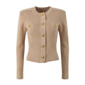 Tiana Top – Fitted Ribbed Knit – Military - Inspired Design – Decorative Gold Buttons – Tailored Silhouette – Pocket Detailing