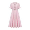 Tiffany Midi Dress Pink Crystal Bow Flared Skirt & Rear Zip