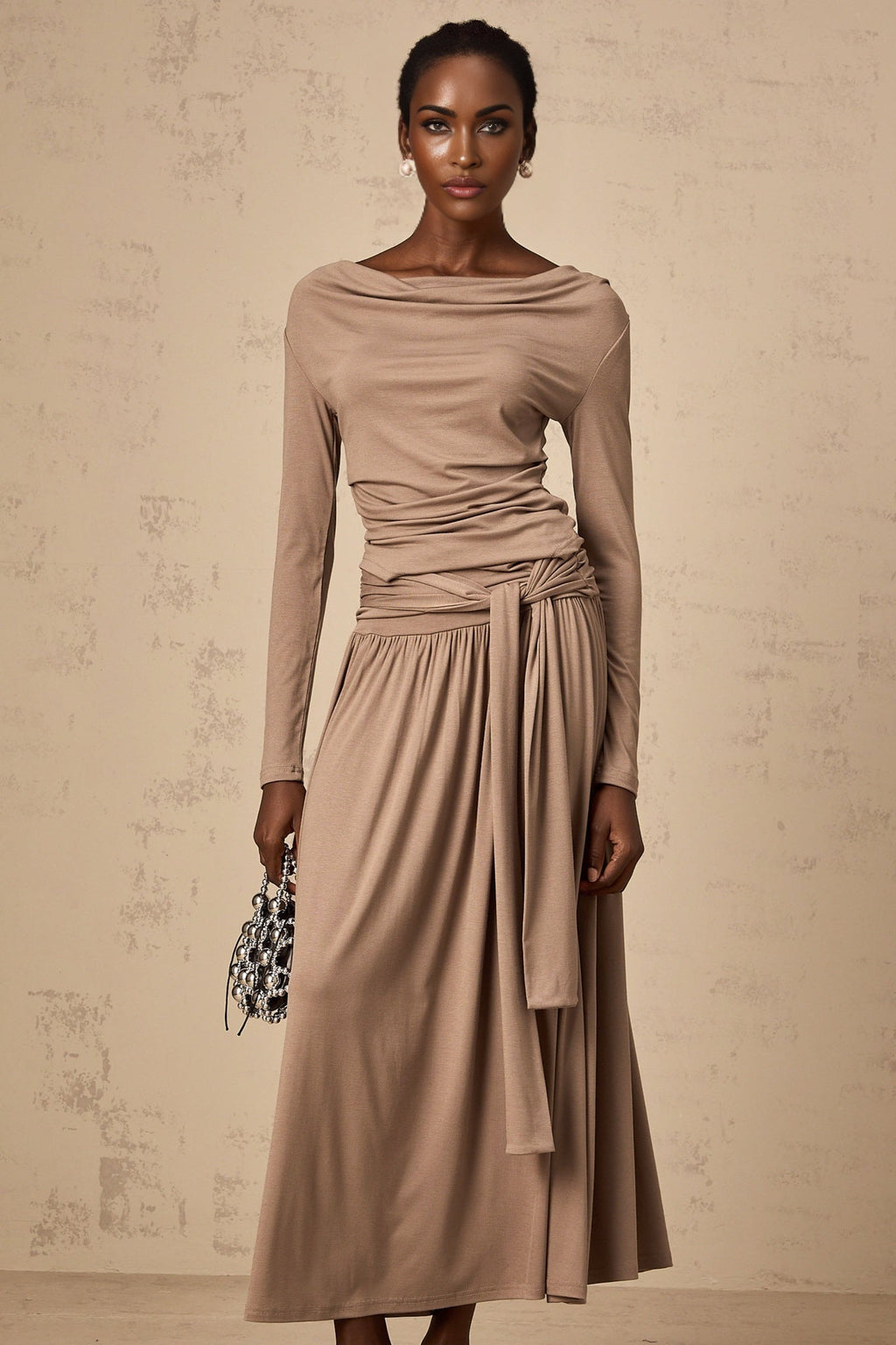 Tinsley Skirt & Top Set Oatmeal Draped Detail Matching Ensemble