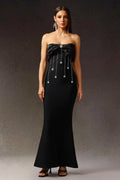 Tiziana Black Strapless Bow Detail Dress