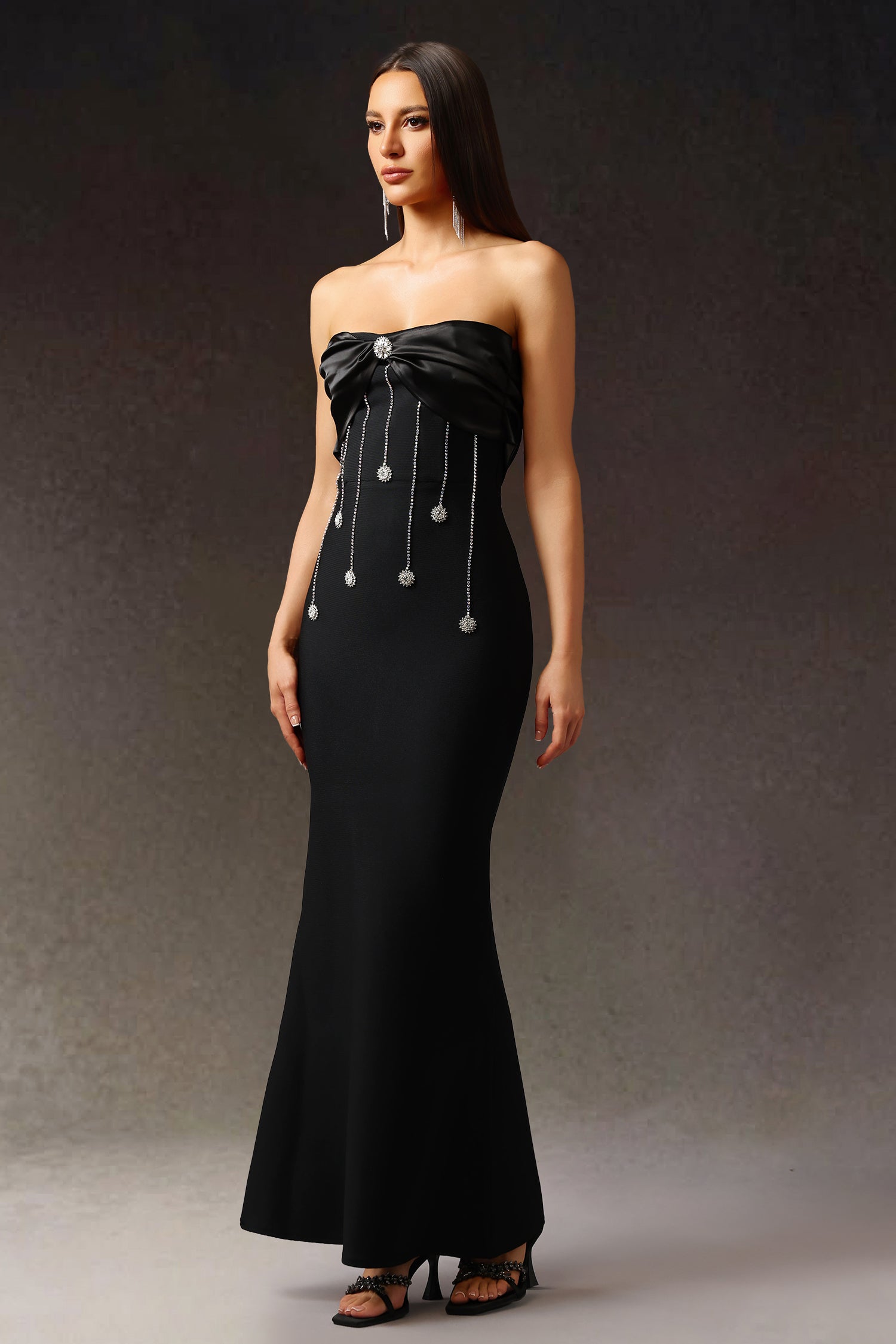 Tiziana Black Strapless Bow Detail Dress