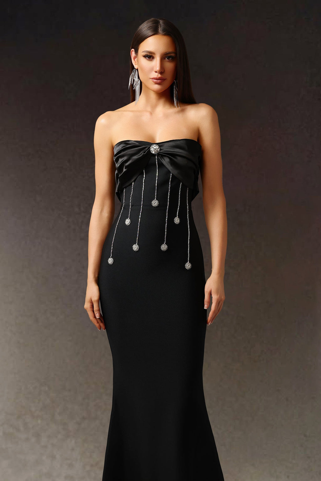 Tiziana Black Strapless Bow Detail Dress Elegant Formal Wear