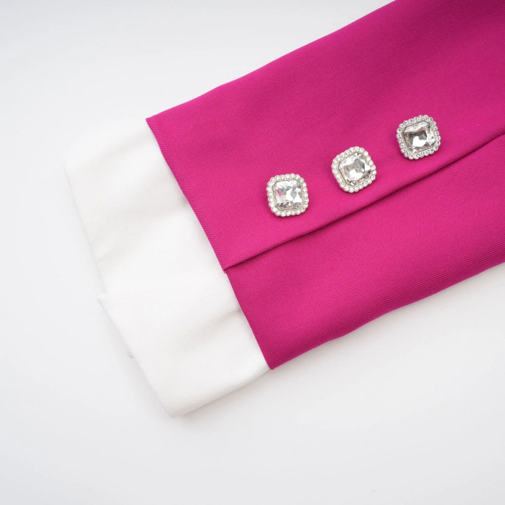 Tiziana Jacket & Skirt Pink White Pleated Set