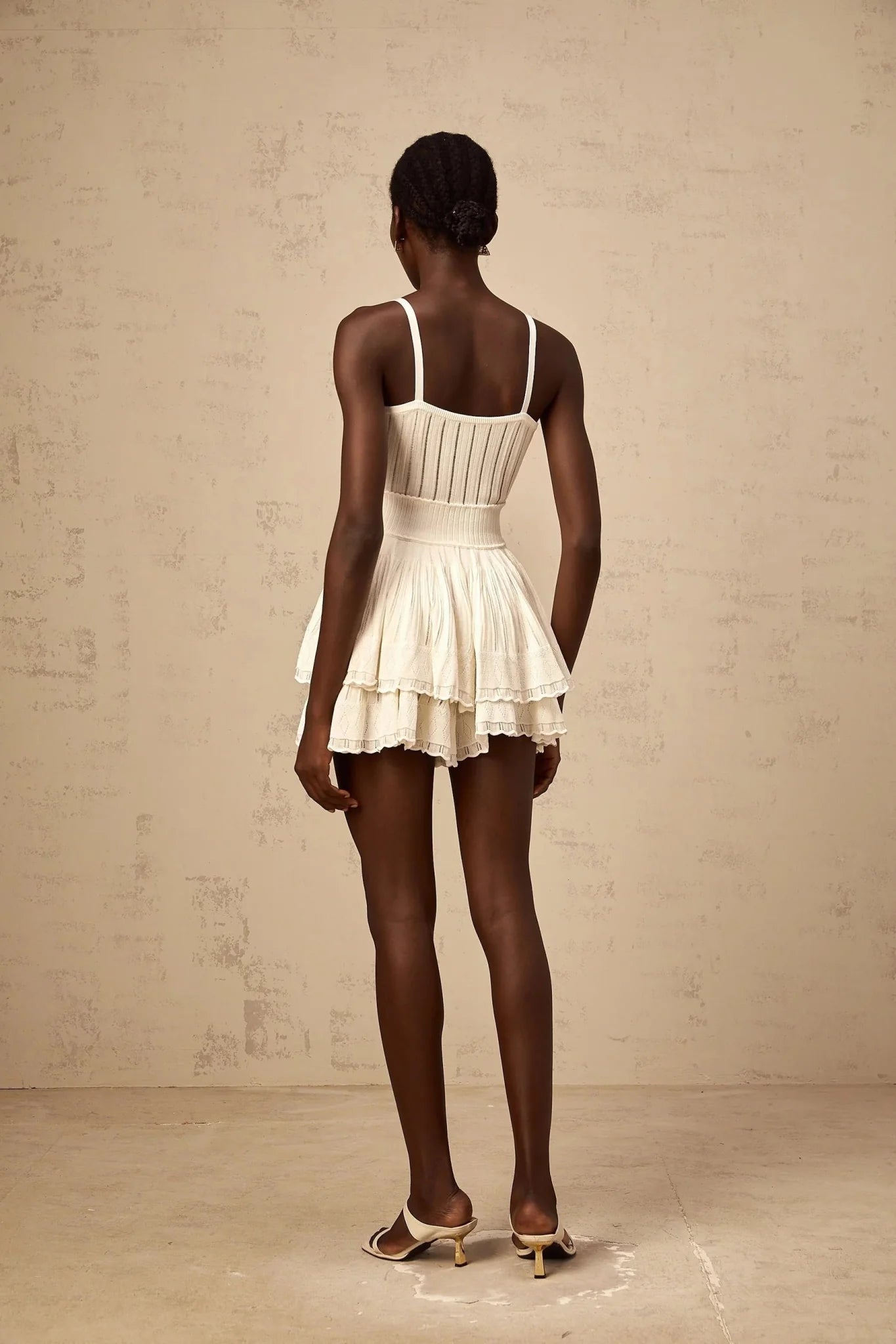 Tiziana Knit Top & Culottes Set with Tiered Design in White