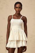 Tiziana Knit Top & Culottes Set with Tiered Design in White