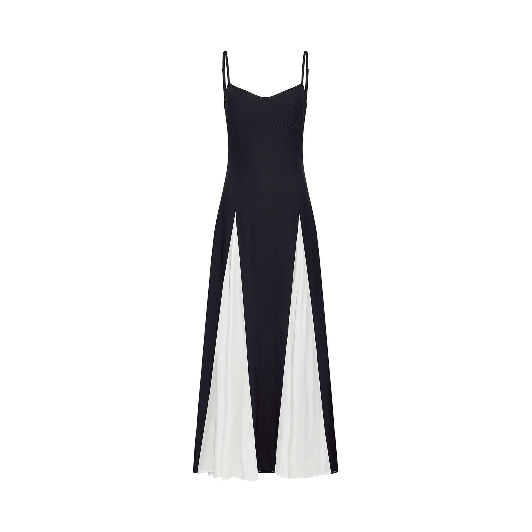 Tiziana Maxi Dress in Black & White Pleats with Scoop Back & Adjustable Straps
