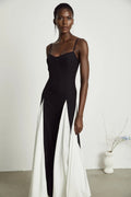 Tiziana Maxi Dress in Black & White Pleats with Scoop Back & Adjustable Straps