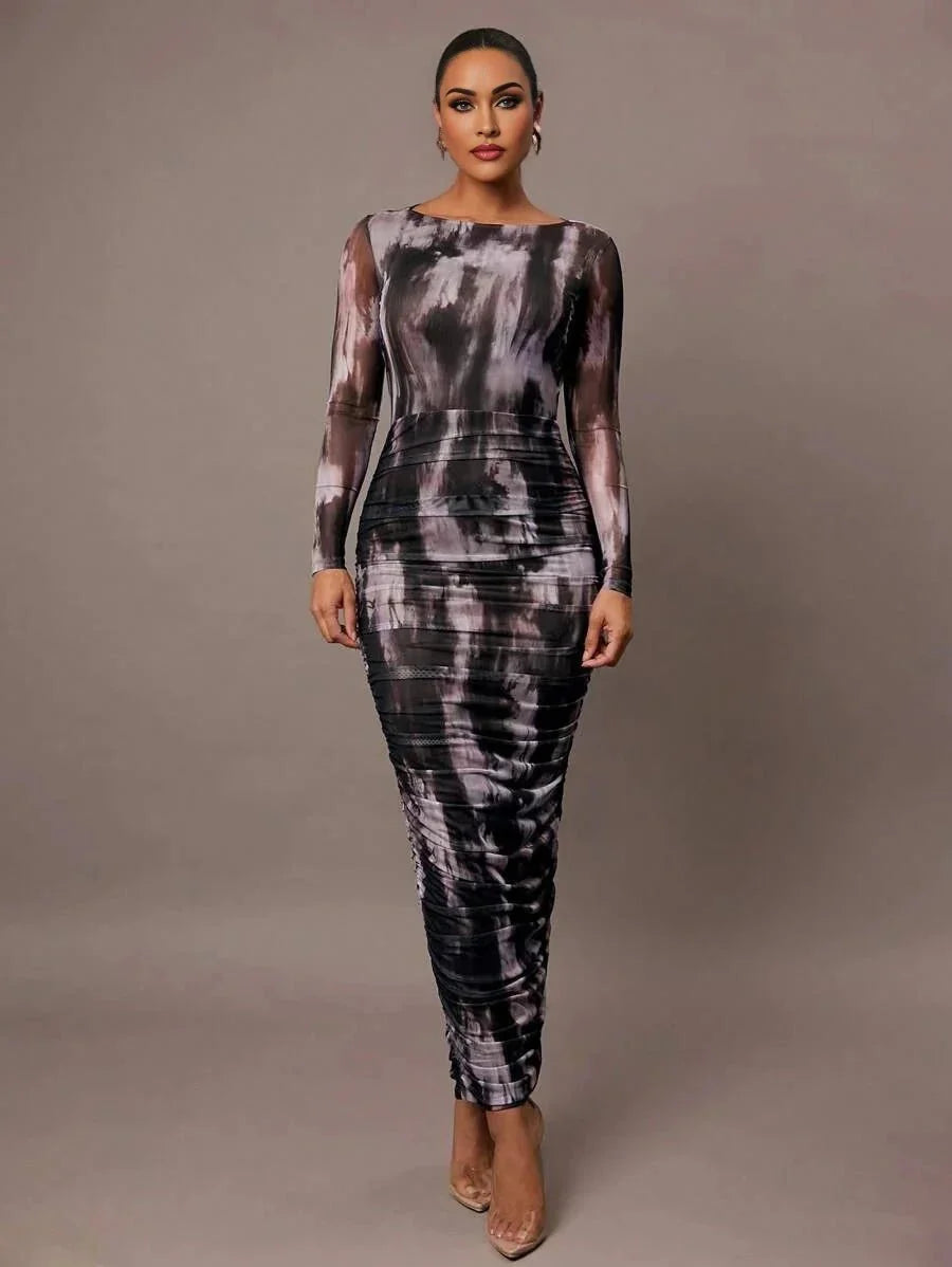Tiziana Maxi Dress - Slim Fit - Graphic Print - Backless Design - High Stretch Knitted Fabric