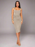 Tiziana Midi Dress - Stand Collar - Wedding - Pencil Hem - Ruched Details - Elegant Style