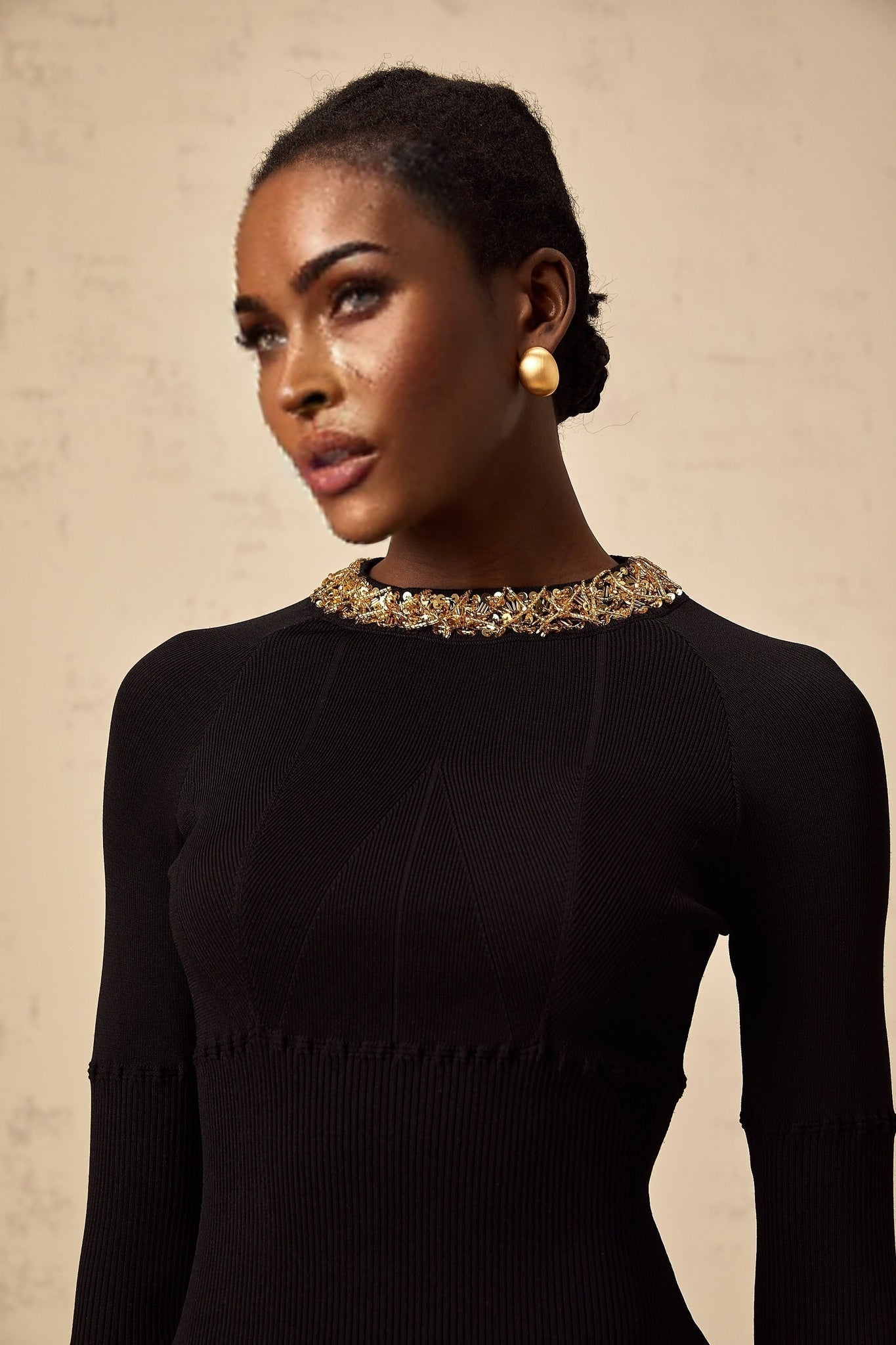 Tiziana Mini Dress Black Sequin Ribbed Waist