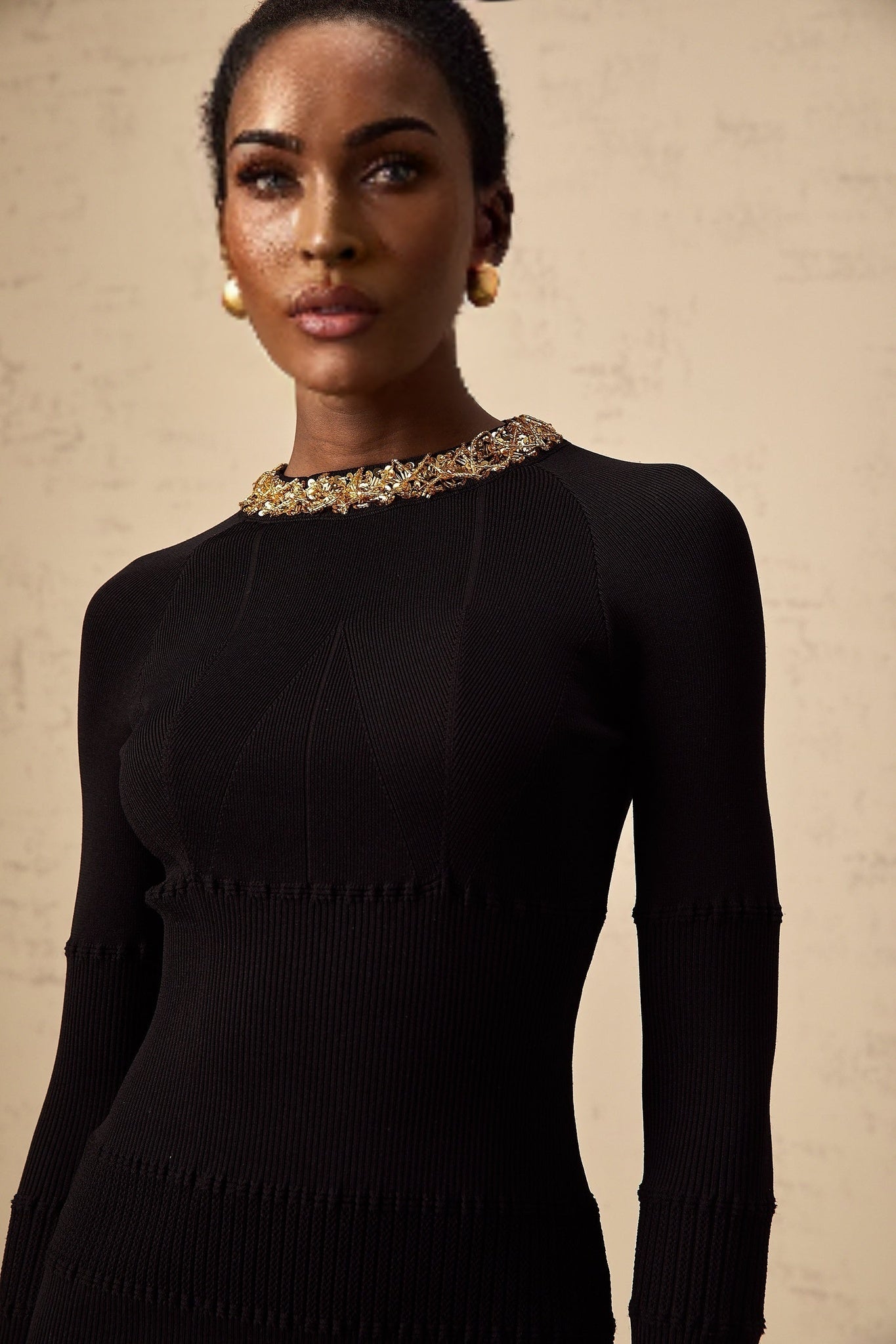 Tiziana Mini Dress Black Sequin Ribbed Waist