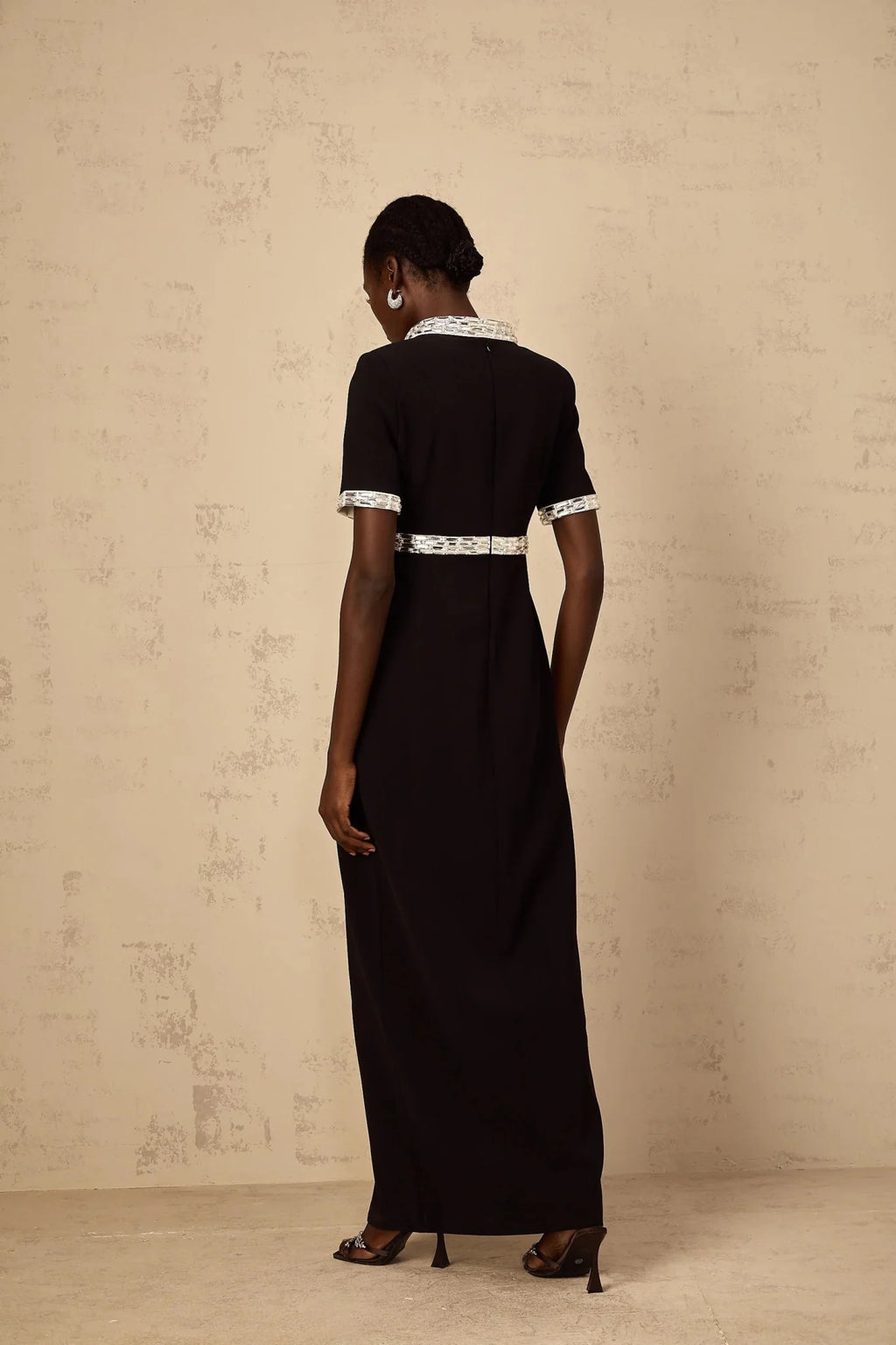 Tonia Maxi Dress Black Crystal Embellished Front Slit