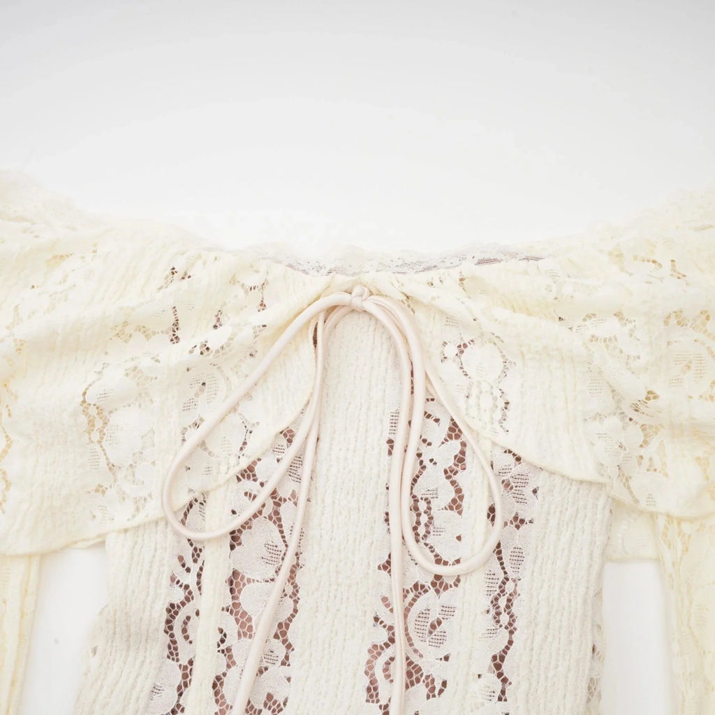 Tonia Maxi Dress Floral Lace Train Design in Neutrals