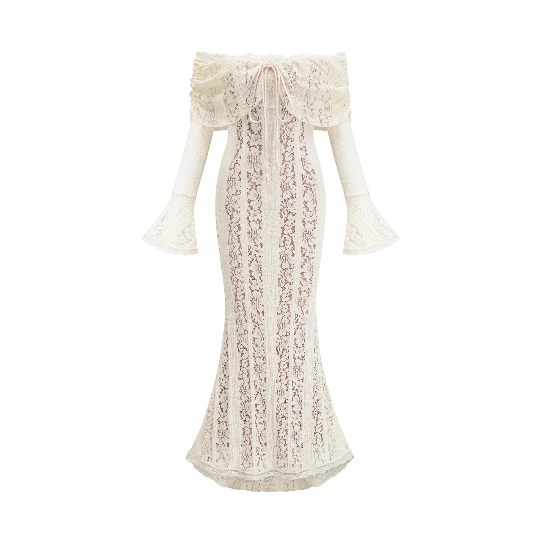 Tonia Maxi Dress Floral Lace Train Design in Neutrals