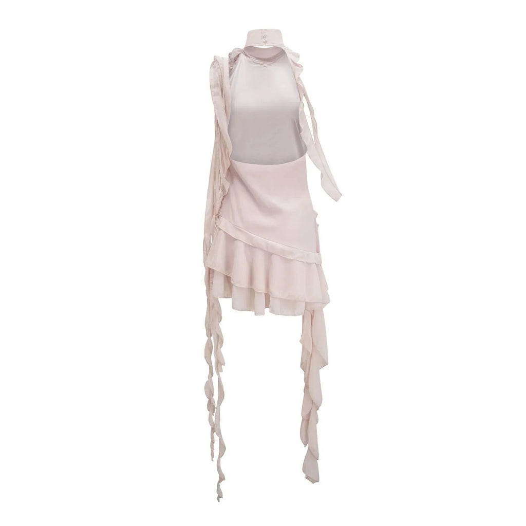 Tonia Mini Dress with High Neck and Floral Trim