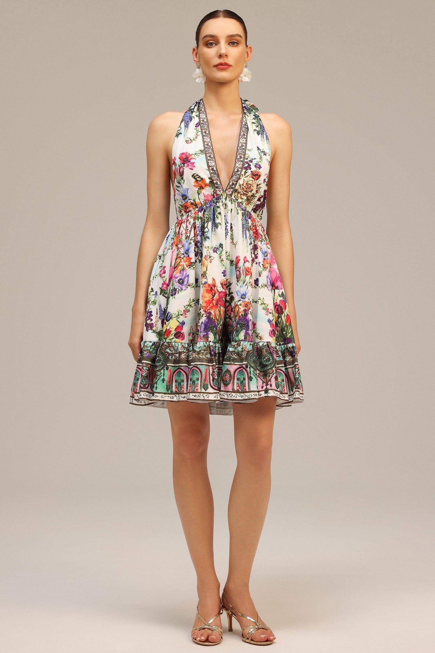 Tonia White Floral Mini Dress V-Neckline Summer