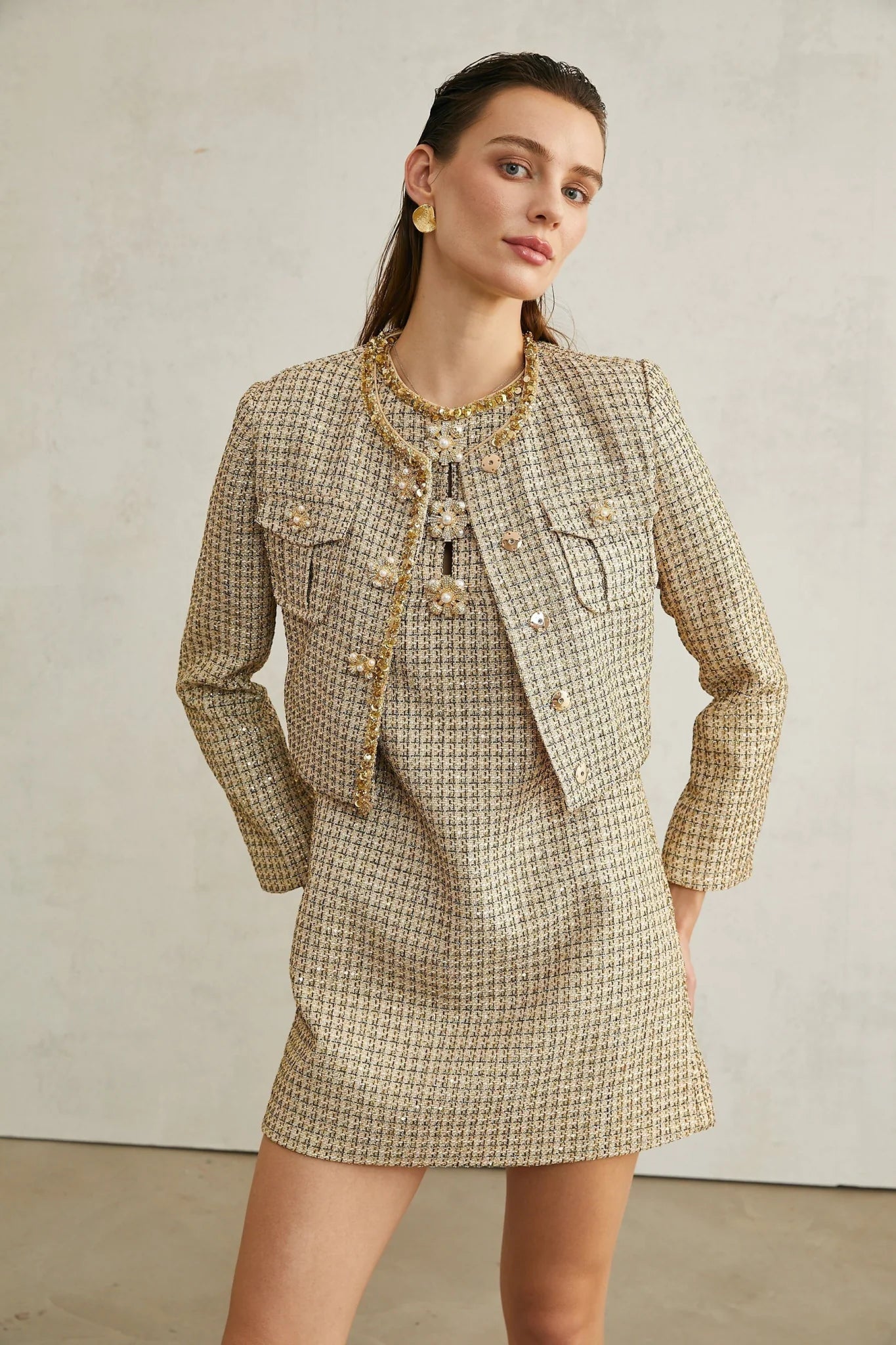 Trinity Jacket Trinity Sequin Tweed Goldtone Cropped
