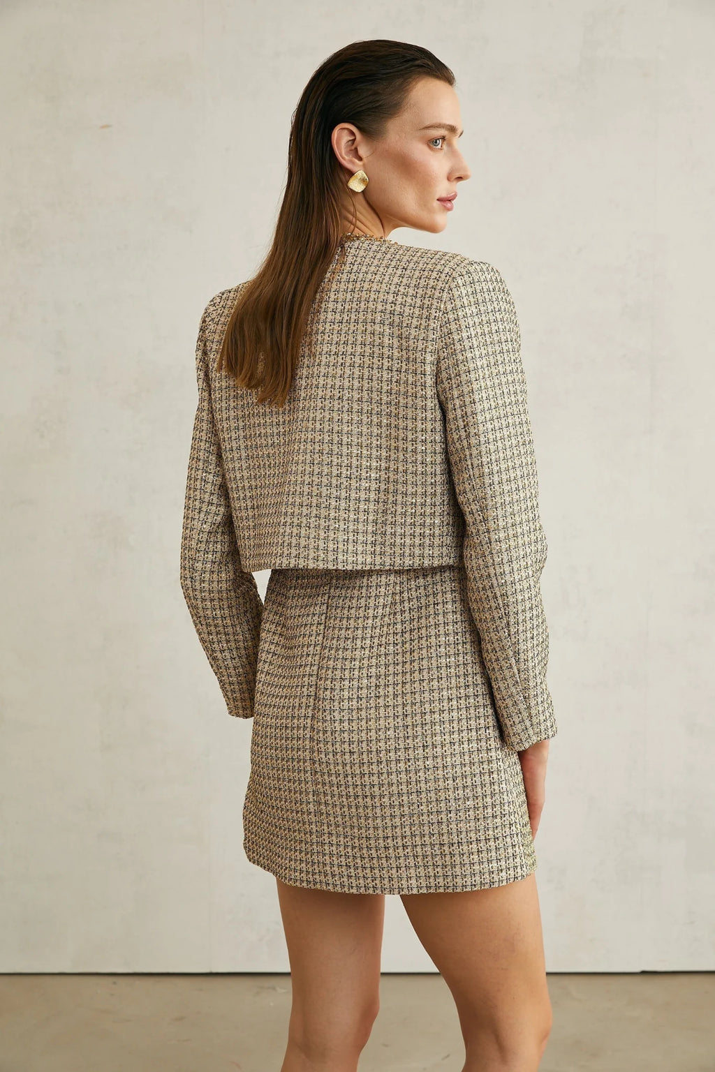 Trinity Jacket Trinity Sequin Tweed Goldtone Cropped