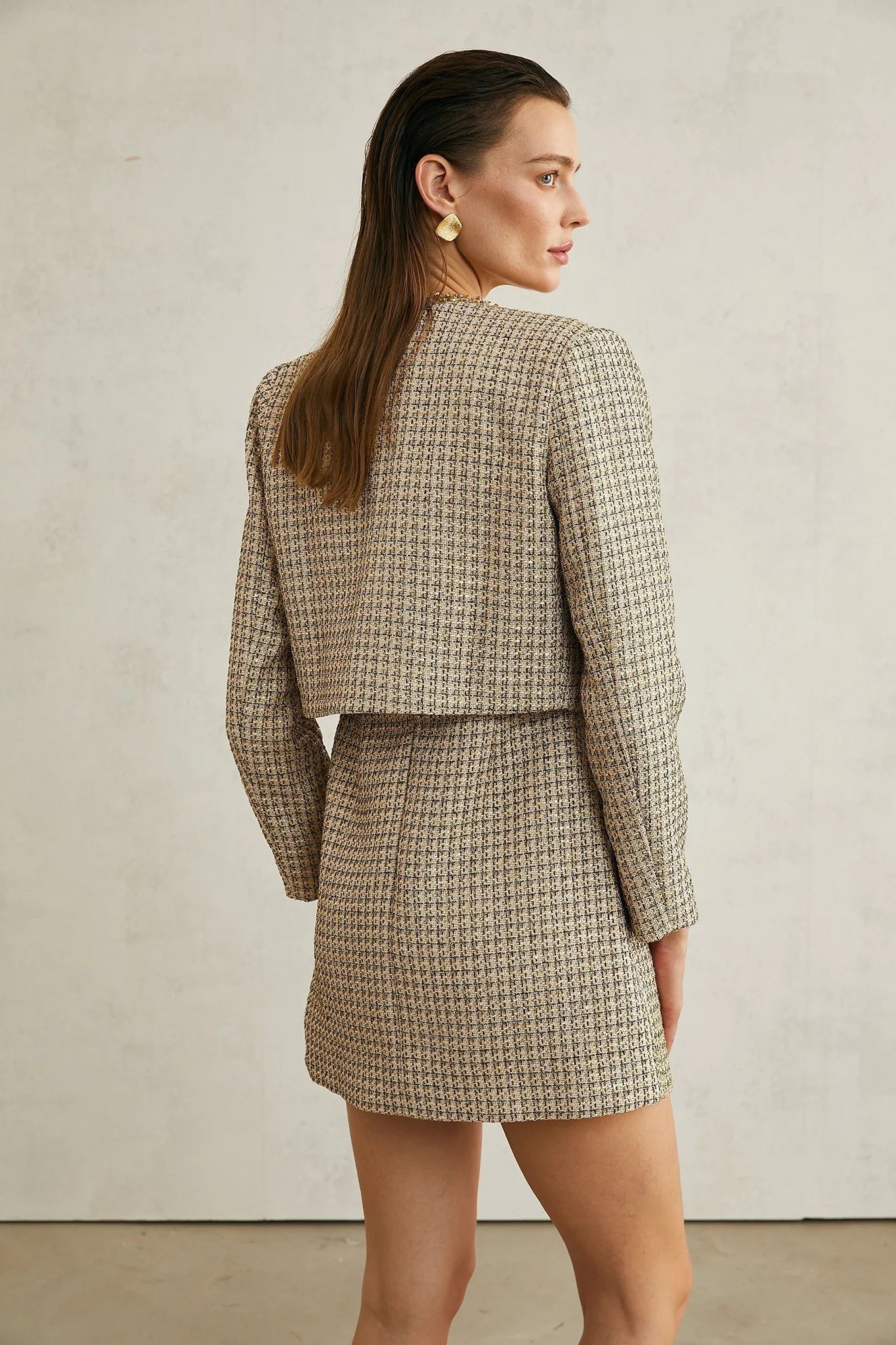 Trinity Jacket Trinity Sequin Tweed Goldtone Cropped