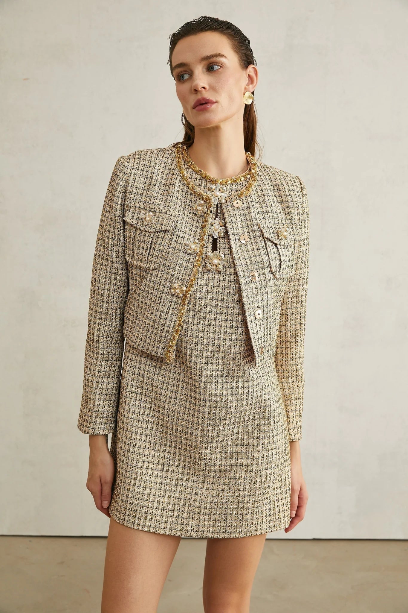 Trinity Jacket Trinity Sequin Tweed Goldtone Cropped