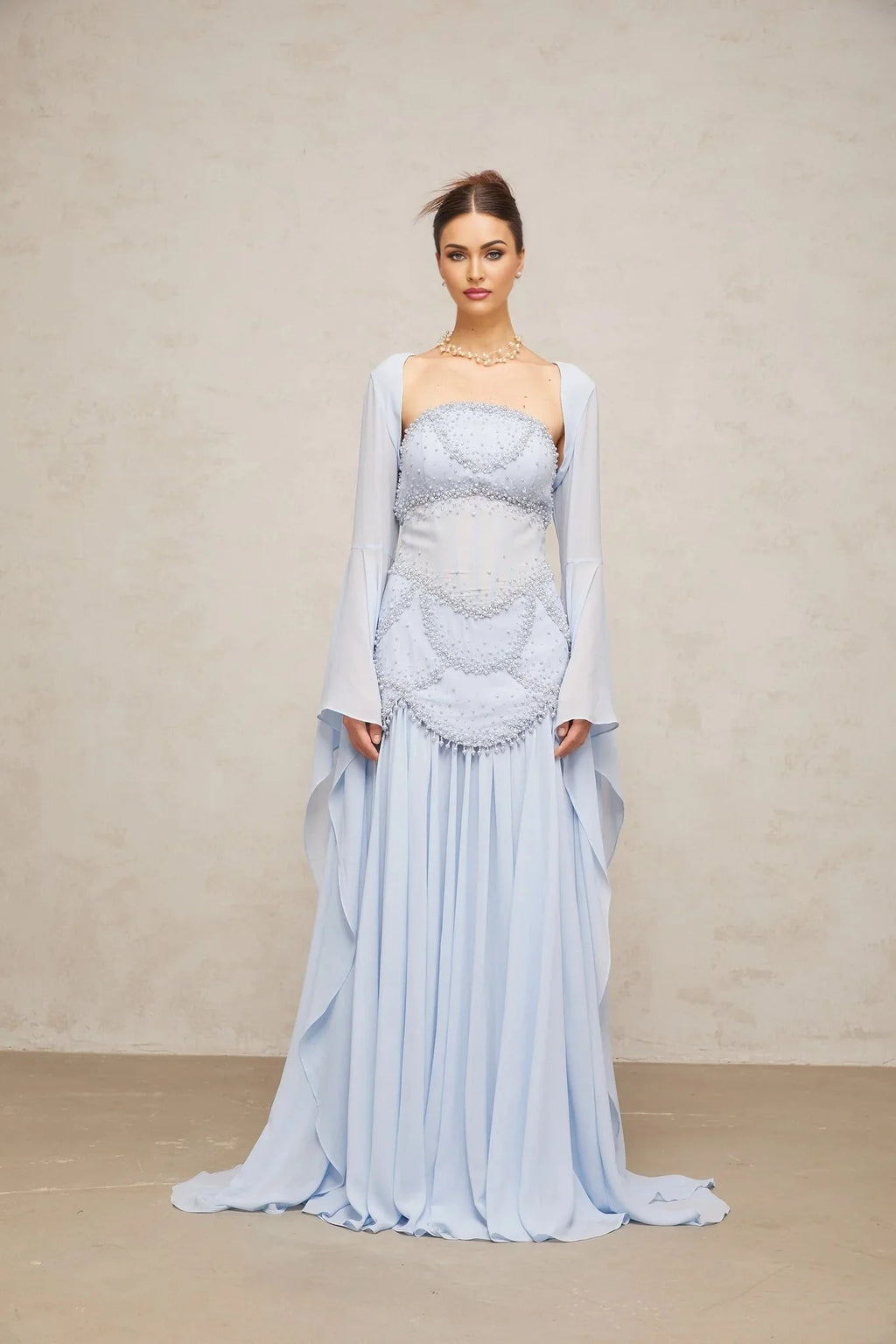 Trinity Maxi Dress Faux - Pearl Embellished Light - Blue