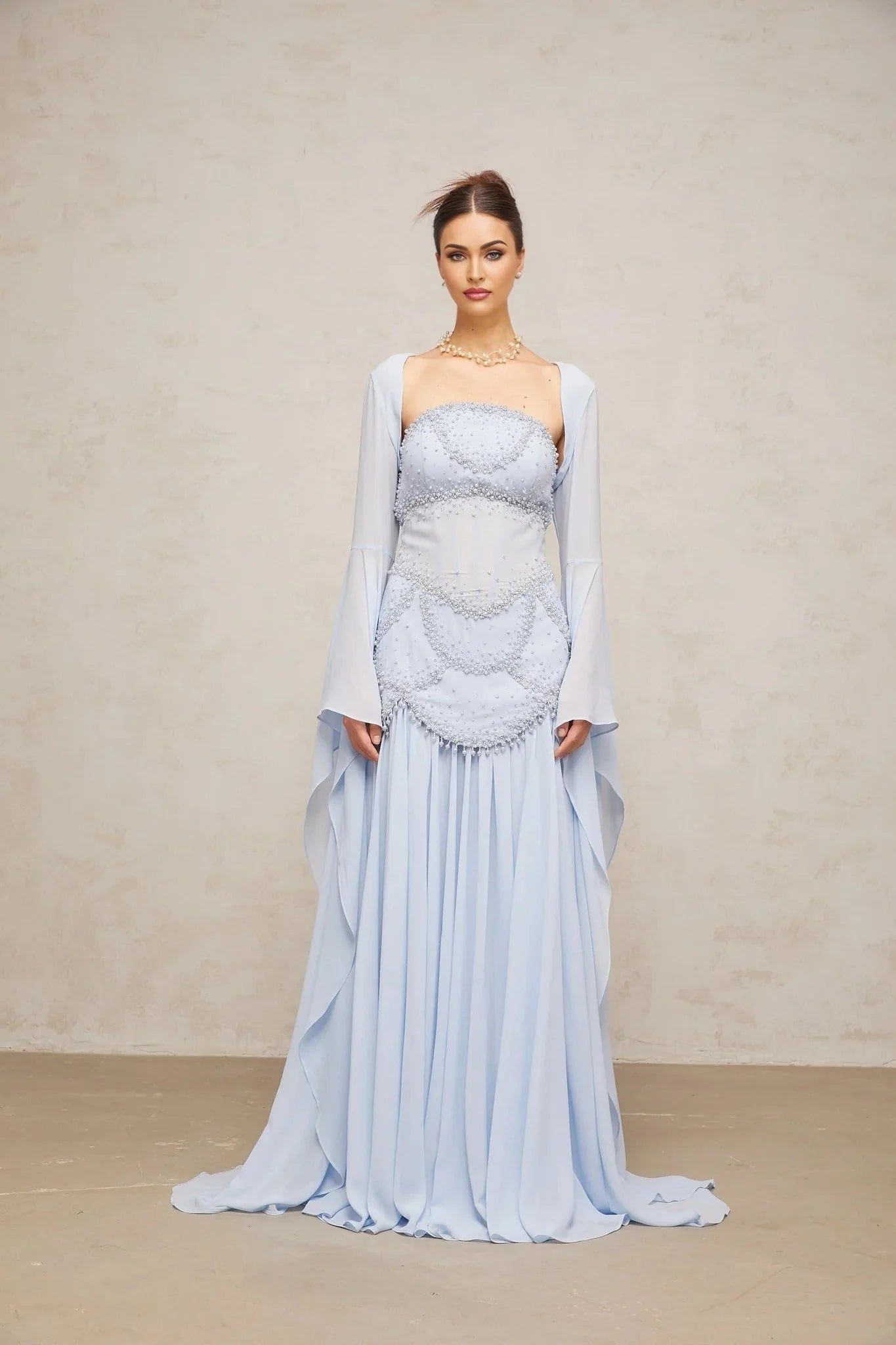 Trinity Maxi Dress Faux - Pearl Embellished Light - Blue