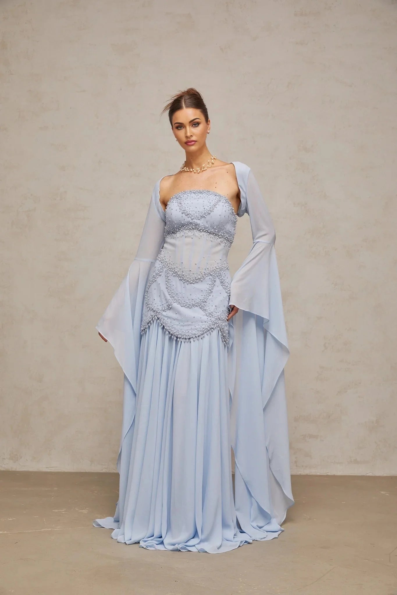 Trinity Maxi Dress Faux - Pearl Embellished Light - Blue
