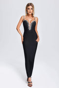 Tullia Black Crystal Detail V-Neck Maxi Dress