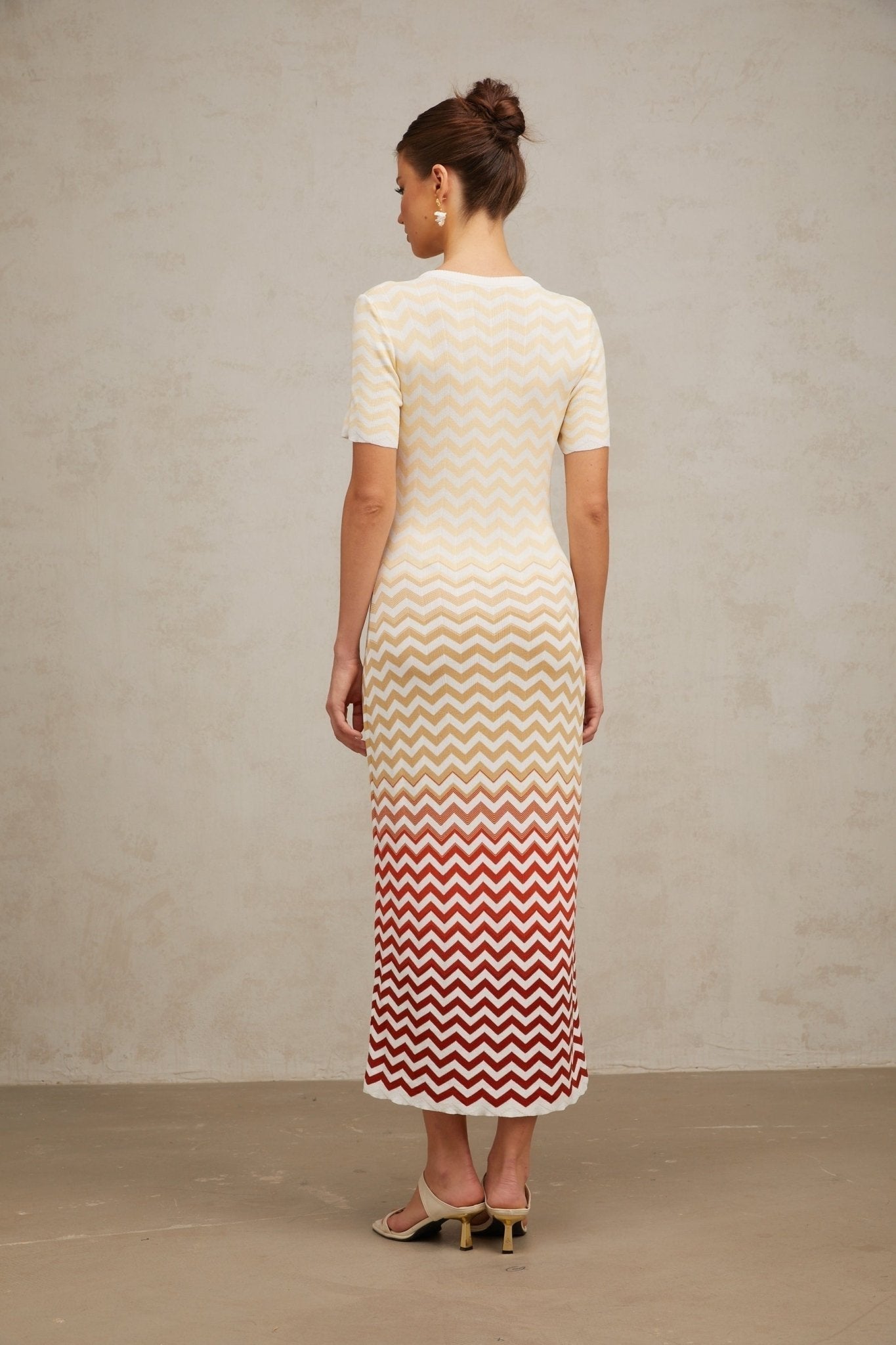 Tullia Midi Dress Yellow Zigzag Knit Multicolor