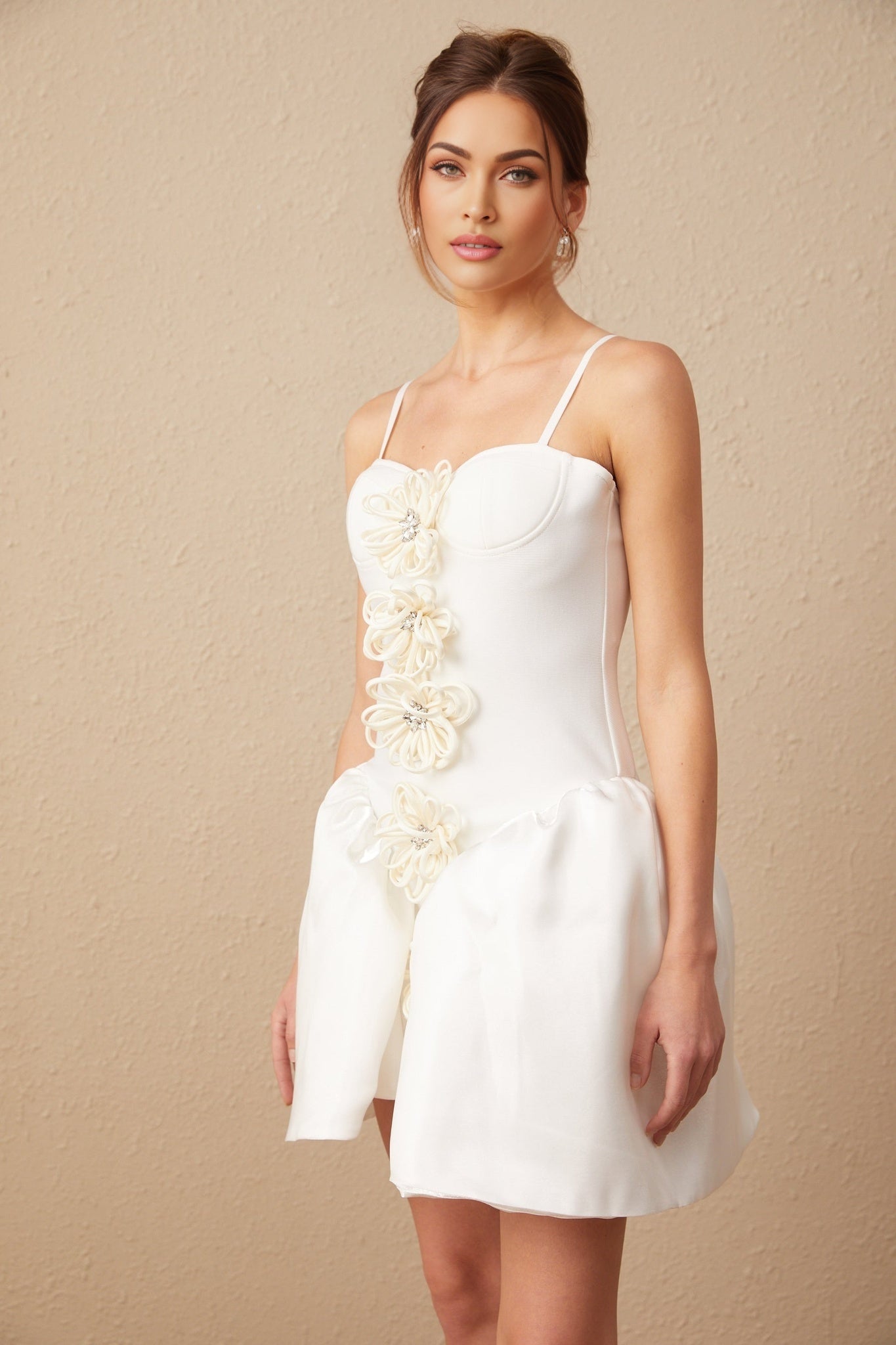 Tullia Mini Dress Crystal Flower Bustier White Puff