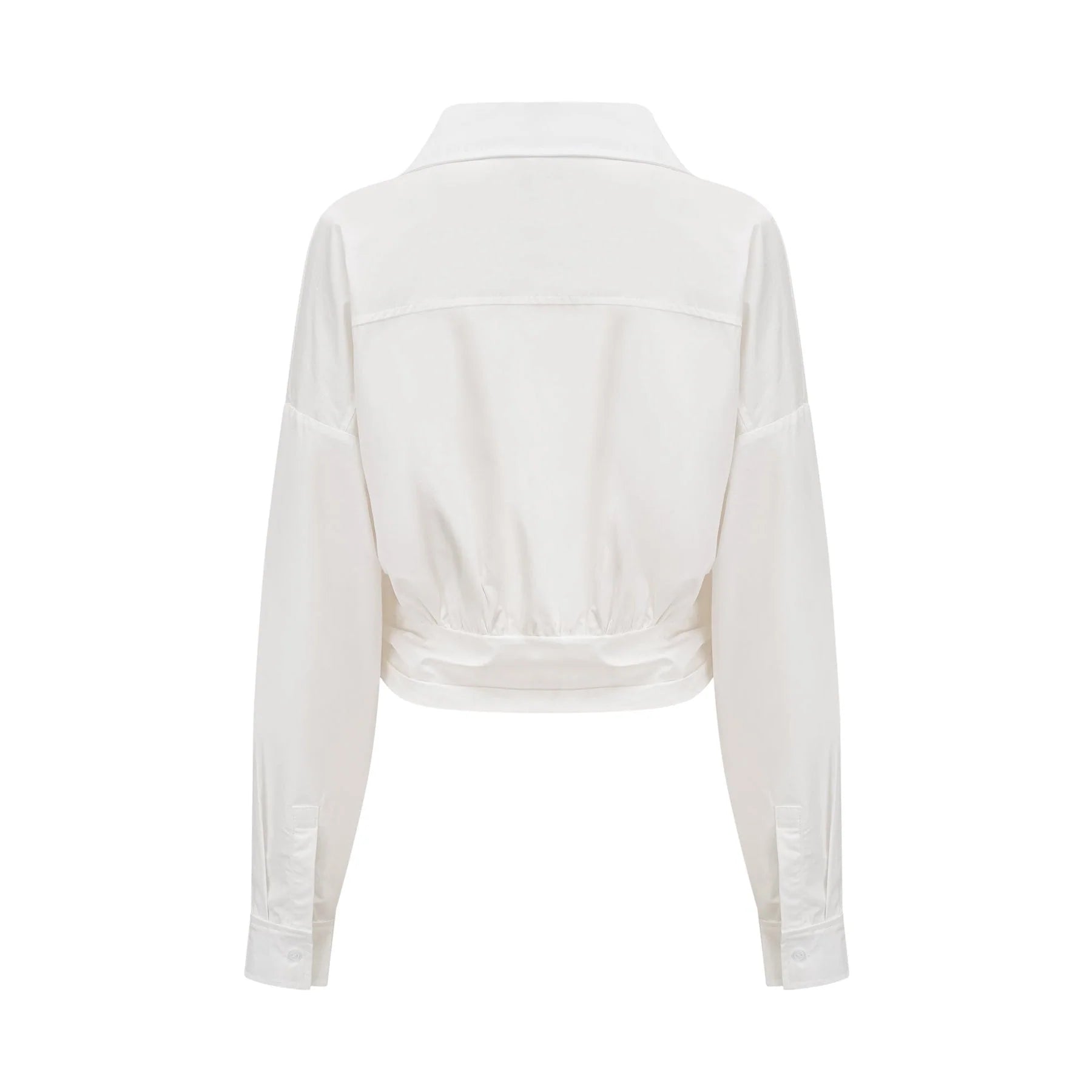 Tullia Shirt White Asymmetric Wrap Ruched Cropped & Long Sleeve